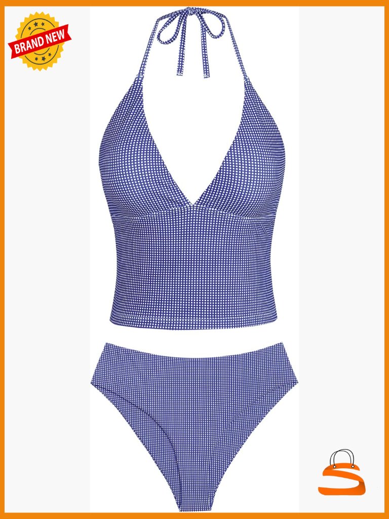 Women's Tankini Set V-Neck Halter High Waist Tummy Control Swimsuit 2-Piece